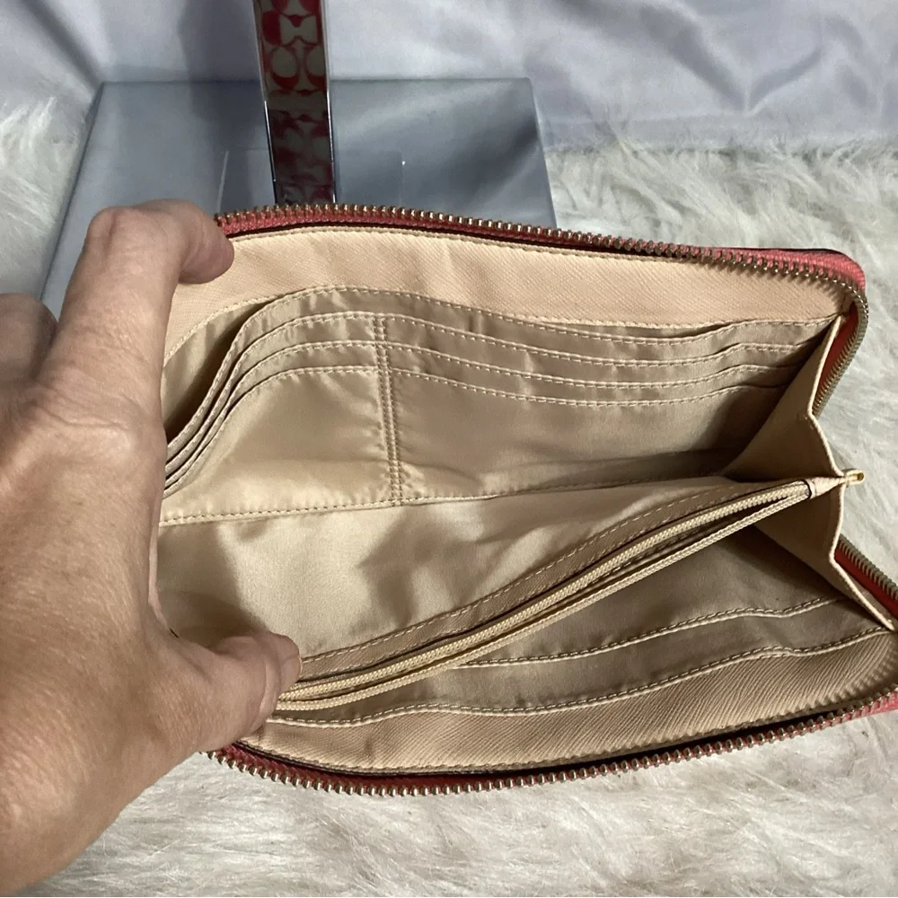 XL Coach Coated Canvas Sig C Wristlet Clutch Bag Phone Ready EUC